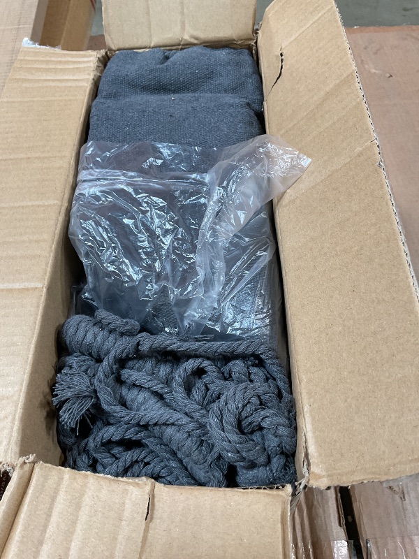 Photo 1 of ***RECOMENDED FOR PARTS MISSING ASSEMBLY POLE *** Y- STOP Hammock Chair Hanging Rope Swing Chair, Max 500 Lbs, 2 Seat Cushions Included, Removable Steel Spreader Bar with Anti-Slip Rings, Hardware kit-for Indoor Outdoor(Dark Grey) pcs