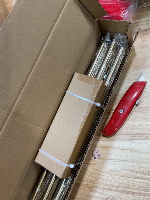 Photo 1 of **FOR PARTS/ MISSING ASSEMBLY PIECES** Lootkell Warm Gold Curtain Rods for Windows 28 to 48 Inches Adjustable Length Heavy Duty 1" Diameter Brass Window Curtain Rod with Solid Metal Finials for Outdoor Farmhouse Bedroom Kitchen Living Room