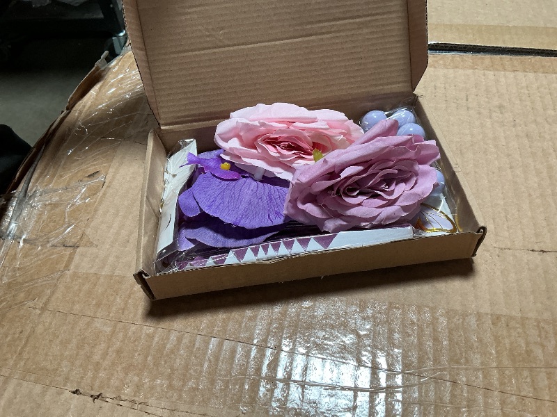 Photo 1 of 27 PCS Flower Cake Decorations Purple Cake Decorations Boho Butterfly Cake Toppers with Rose Artifical Flowers Palm Leaves Balls Happy Birthday Cake Topper for Birthday Party Wedding Baby Shower