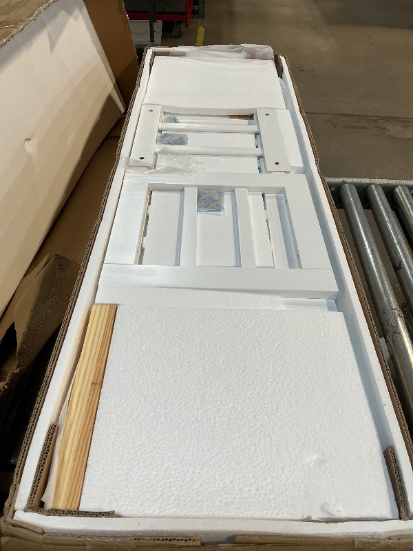 Photo 1 of **INCOMPLETE SET BOX 1 OF 3*** Merax Full Over Full Wooden Bunk Bed with Two Drawers and Storage Staircase, Full Size House Bunk Bed Frame with Window Door Guardrails for Teens, Boys, Girls Bedroom, White+Natural