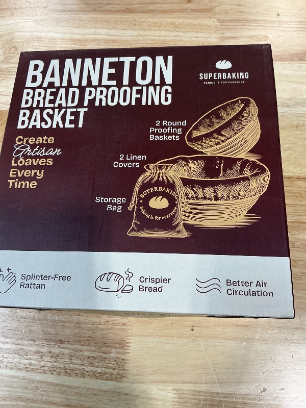 Photo 1 of ***PARTIAL SET*** Superbaking 2 pcs Banneton Bread Proofing Basket, 9" Splinter-Free Round Rattan Bread Basket with Liners, Sourdough Starter Kit, Sourdough Bread Baking Supplies & Sourdough Kit, Bread Making Tools