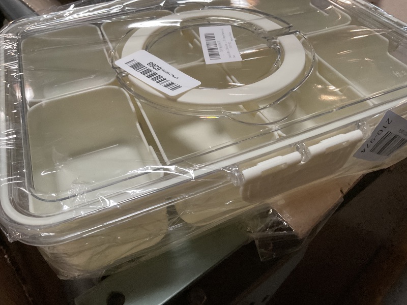 Photo 1 of ** one clip is broken **TAROSE Snackle Box Container, 8 Compartments Divided Serving Tray with Lid and Handle, Portable Snack Box Containers for Veggie Tray Charcuterie Boxes Fruit Storage Candy Organizer (8 Compartments)