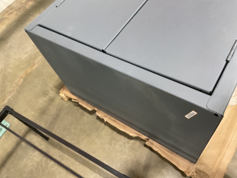 Photo 1 of ** SCRATCHES/DIRT**Durham 3501584RDR-5295 Lockable Cabinet with 58 Blue Hook-On Bins, 1 Adjustable Shelf, Flush Door Style, 1 Fixed Shelf, 4 Drawers, 12 Door Shelves, 36" Wide, 14 Gauge, Gray