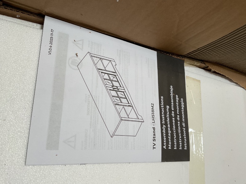 Photo 1 of ** MAJOR DAMAGE TO ONE BIG PIECE. SELLING FOR PARTS** LINSY HOME TV Stand for 75 Inch TV, Modern Farmhouse Entertainment Center with Storage Cabinets and Glass Doors, Tall Media Console Table for Living Room, Bedroom, Large Long Television Stand, Brown