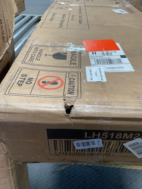 Photo 1 of ** MAJOR DAMAGE TO ONE BIG PIECE. SELLING FOR PARTS** LINSY HOME TV Stand for 75 Inch TV, Modern Farmhouse Entertainment Center with Storage Cabinets and Glass Doors, Tall Media Console Table for Living Room, Bedroom, Large Long Television Stand, Brown