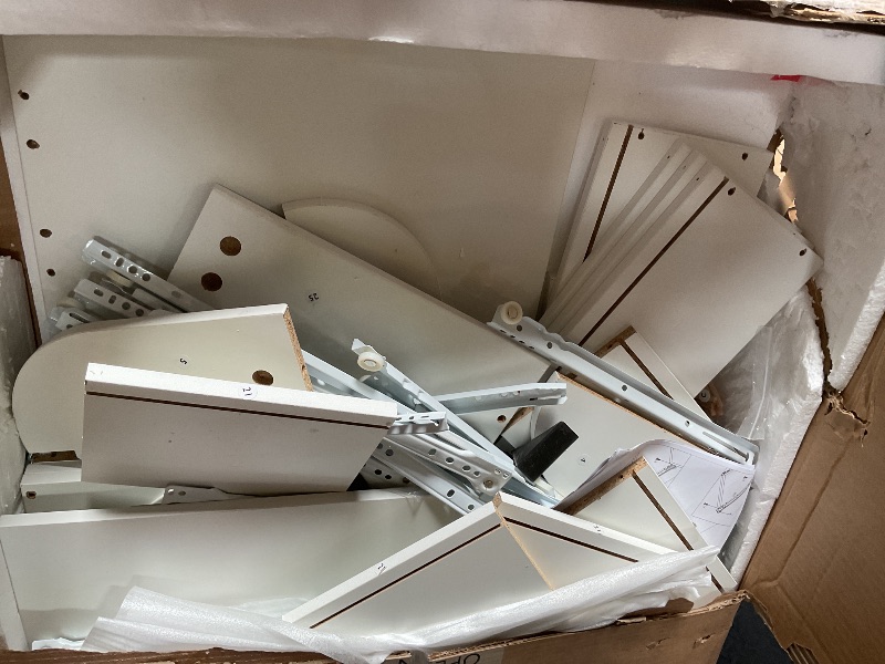 Photo 1 of **SELLING FOR PARTS. MISSING MIRROR. **LIVELYGLOW White Large Makeup Vanity Desk with Smart LED Mirror & Power Station, 43" Professional Dressing Table with 7 Drawers, 4 Open Shelves & Hairdryer Holder for Bedroom
