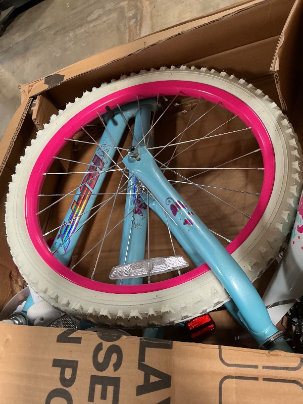 Photo 1 of **HAS SCRAPES ON FRAMING*** Huffy Illuminate 16” Girl’s Bike with Removable Training Wheels, High Tide Gloss Frame with Butterfly Graphics, Chain Guard, White Tires and Pink Rims
