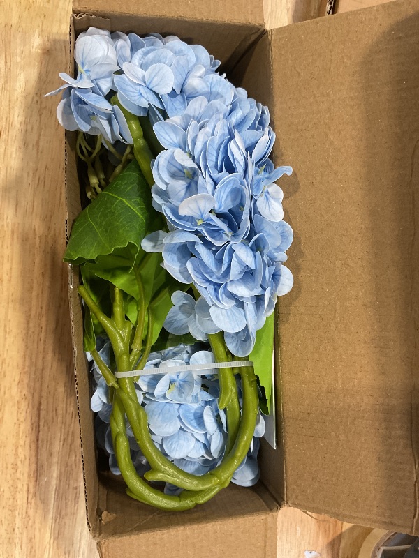 Photo 1 of ***PHOTO FOR REFERENCE ONLY*** LINSIE 4 Pcs Artificial Hydrangea Silk Flowers with Stems, 19.7" Blue Faux Hydrangeas Bouquet, 240 Petals, UV Resistant & Waterproof Fake Flower for Outdoor Wedding Home Decor