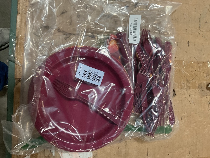 Photo 1 of ***MISSING PIECES** 96Pcs Burgundy Birthday Party Decorations Maroon Wine Red Gold Birthday Paper Plates and Napkins Sets Red Golden Burgundy Theme Decorations for Winter Holiday Bday Dinner Party Supplies Serves 24