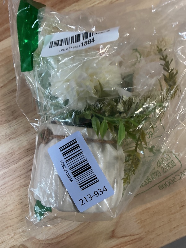 Photo 1 of ***TAN BOTTOM*** Artificial Potted Flowers White, Small Ceramic Vase Fake Flower Plants Desktop Decoration Indoor for Home and Office, Faux Flowers Hydrangea Decora for Table,Bookshelf,Bedroom,Living Room.(White)