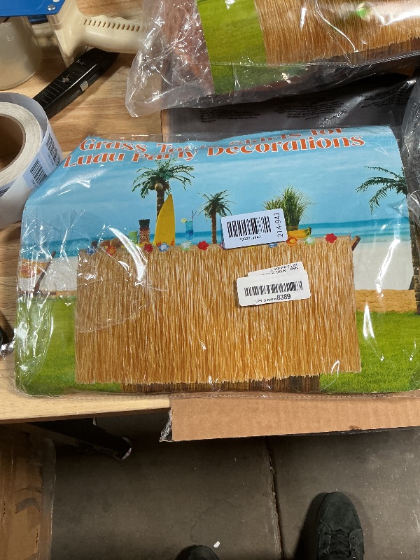 Photo 1 of 2 Pack Table Skirt Luau Party Decorations, Flower 53.2" X 29.5" Grass Table Skirts for Luau Party Summer Tropical Hawaiian Party Decorations (A-2 Pack)