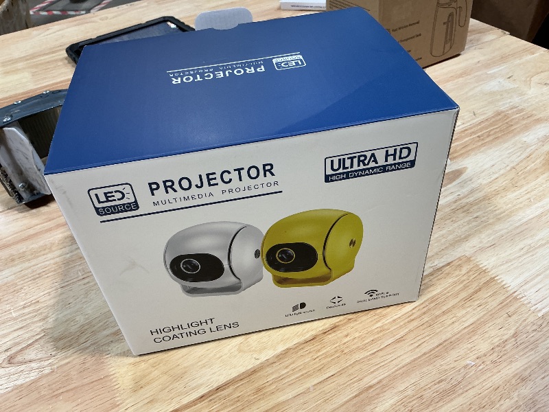 Photo 1 of [ Ultra Short Throw & Built-in Apps ] Android 14 Smart Projector with WiFi and Bluetooth, 1080P FHD HDR10, Auto Focus/Keystone, Mini Portable Projector Support Power Bank for Bedroom/Outdoor, White