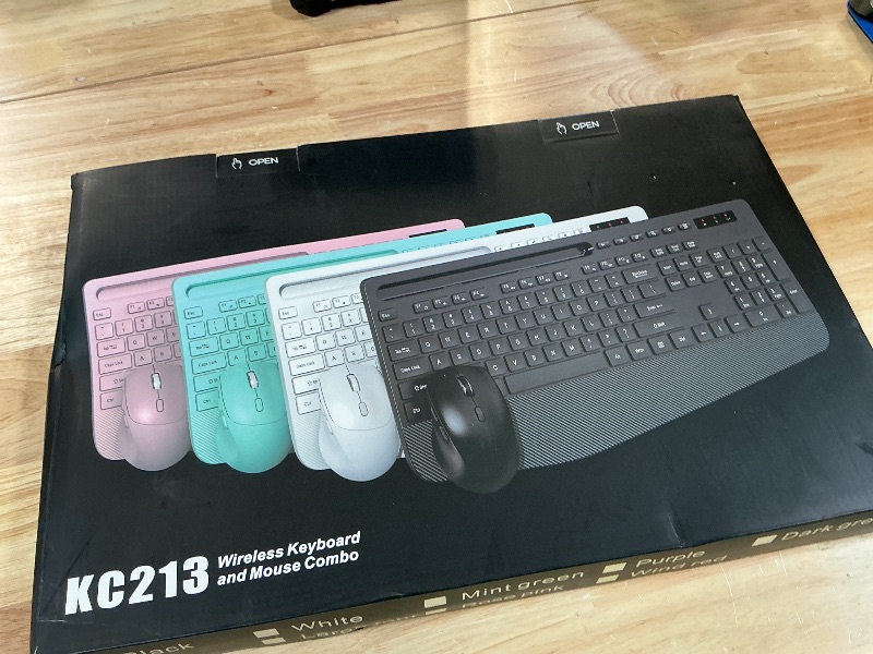 Photo 1 of **FOR PARTS ONLY / BROKEN**** Wireless Keyboard and Mouse Combo - Full-Sized Ergonomic Keyboard with Wrist Rest, Phone Holder, Sleep Mode, 2.4G Quiet Keyboard for PC Laptop, Complete Work Setup for Office or Home -Trueque KM23