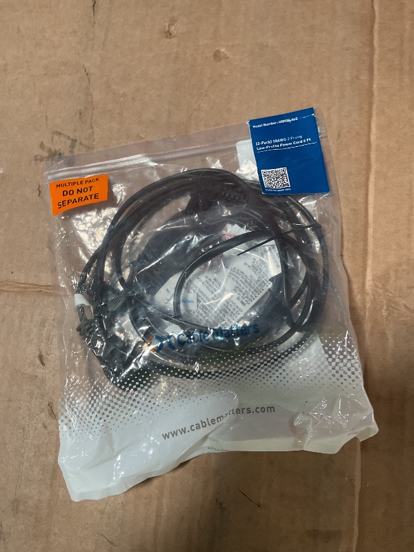 Photo 1 of [ETL Listed] Cable Matters 2 Pack 2 Prong 18AWG Right Angle TV Power Cord 6ft, Flat AC Power Cord Right Angle Works with Samsung LG Sony Insignia TCL Sharp Toshiba Hisense TV PS5, NEMA 1-15P to IEC C7