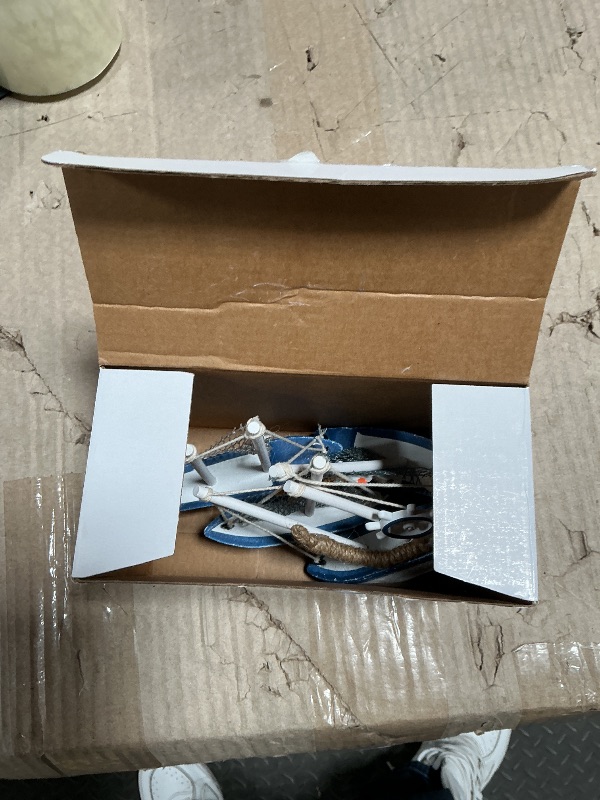 Photo 1 of **SEE PHOTOS STYLE DIFFERS*** 4pcs Wooden Sailboat Model Decor Set, Nautical Sailing Boat Decoration, Vintage Coastal Boat Figurine with Fishing Net, Seagull, Starfish and Shell Accents, Beach House Shelf Desk Bathroom Tabletop Decor