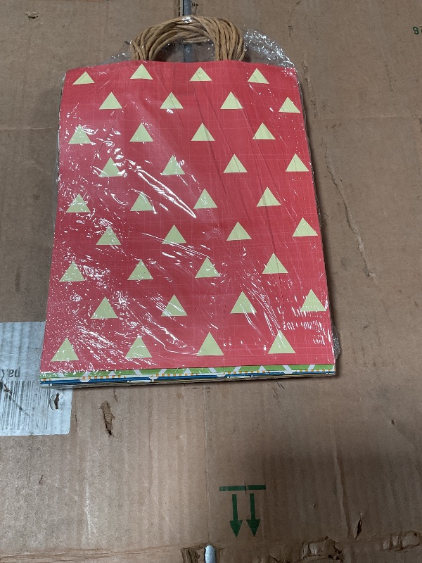 Photo 1 of 12 Pack 13" Large Kraft Paper Gift Bags Assortment with Tissue Paper & Handles, 12 Unique Solid & Geometric Pattern Designs for Birthdays, Anniversary, Father's Day, Holidays and Other Occasions