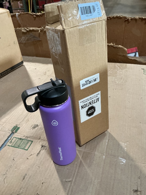 Photo 1 of **MISSING EXTRA LID*** ThermoFlask 24 oz Double Wall Vacuum Insulated Stainless Steel Water Bottle - Reusable with Leakproof Chug & Straw Lids - Keeps Drinks Cold 24 hr/Hot 12 hr - Easy Maintenance - Gym/On-the-Go, Plum