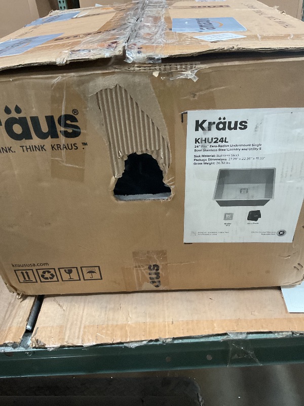 Photo 1 of ***DENTED***
KRAUS Pax 24-inch 18 Gauge Undermount Single Bowl Stainless Steel Laundry and Utility Sink, KHU24L