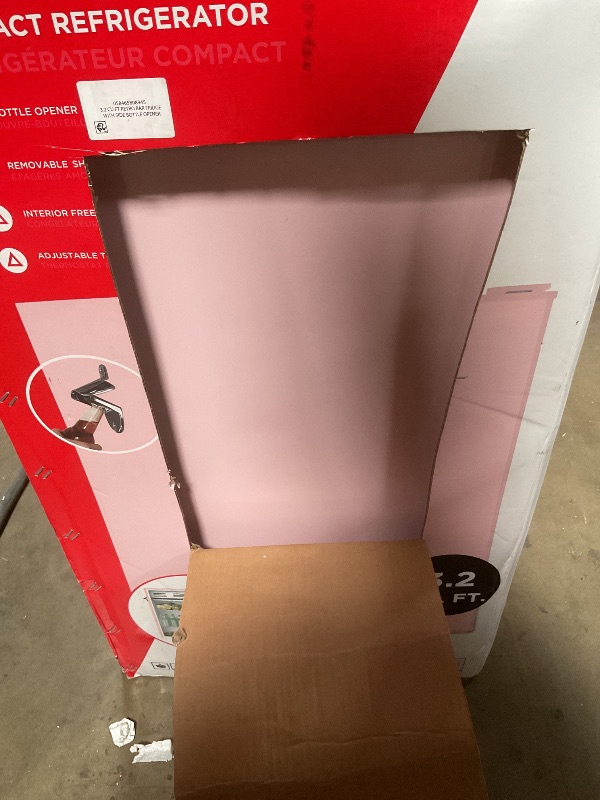 Photo 1 of **DENTED/SCRATCHES***
Frigidaire EFR376 Retro Bar Fridge Refrigerator with Side Bottle Opener, 3.2 cu. Ft, Pink/Coral
