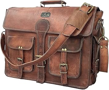 Photo 1 of **DAMAGED**NOT LEATHER***cuero Leather Messenger Bag for Men, 18 Inch Laptop Crossbody, Handmade Leather Shoulder Satchel Bag for Men, Full Grain Business Briefcase for Office/Work/Travel - Vintage Brown