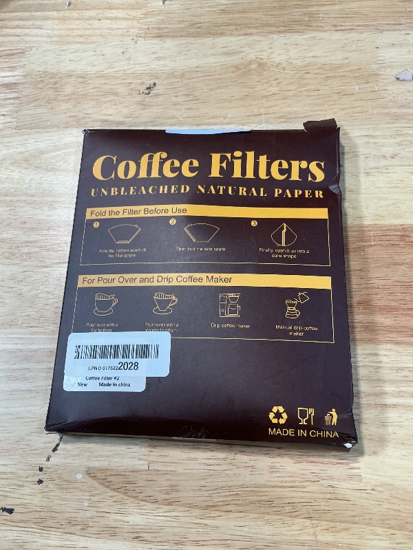 Photo 1 of 100 Count #2 Cone Coffee Filters, Unbleached Natural Paper, No Blowout & Tear-Resistant, Compostable, Fits 2-6 Cup Makers, Pour-Over & Ninja Brewers