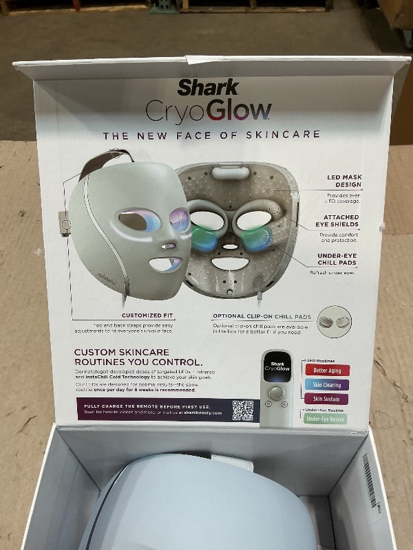 Photo 1 of ***USED***Shark CryoGlow LED Face Mask with Under-Eye Cooling, Anti-Ageing & Blemish Repair, Red & Blue LED, Infrared Light Therapy, USB-C, Remote Control, Storage Bag, Blue Frost, FW312