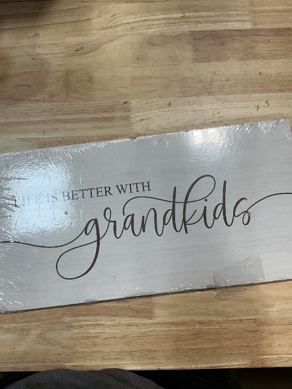 Photo 1 of ***CHIPPED***Life Is Better With Grandkids Rustic Wood Farmhouse Wall Sign 9x18 (Unframed)