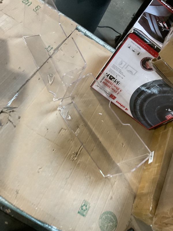 Photo 1 of ***HAS CHIPPED OFF CORNER*** BEYGORM Acrylic Monitor Stand for Full Keyboard, 20" Wide 2-Tier Riser with Storage Shelf and Phone Holder, Desktop Organizer for Laptop, Printer, Screen (Clear)