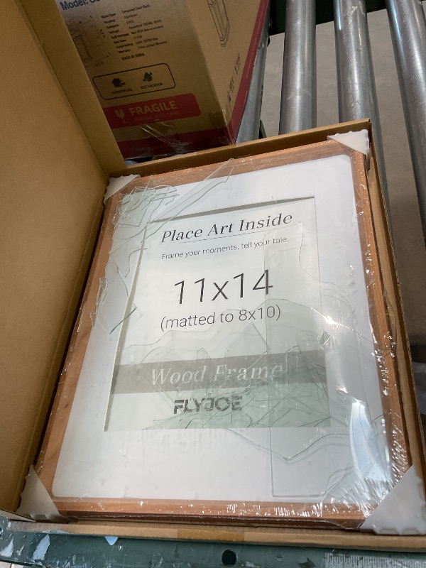 Photo 1 of ** GLASSES IS BROKEN. FRAME IS GOOD. **11x14 Picture Frame, USA-Sourced Natural Cherry Wood Photo Frame with Tempered Glass, Handcrafted Rounded Corner 11 x 14 Wooden Frame Matted to 8x10 Photos, Hanging Hooks Included