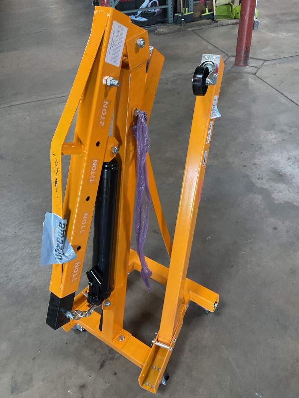 Photo 1 of ** selling as partial set. Missing small piece holding two chains **MilleLoom 2 Ton Engine Hoist with Lever Stabilizer, Foldable Cherry Picker - Heavy Duty Hydraulic Engine Lift, Automotive Garage Engine Crane