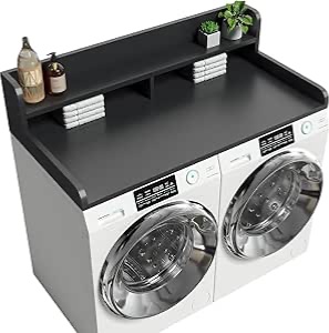 Photo 1 of ** corner damage**2-Tier Washer Dryer Countertop with 2.75"H Edge Rails, 54" W x 27.55" D Laundry Countertop for Folding Clothes, Washer and Dryer Topper with Non-Slip Pad (Black)
