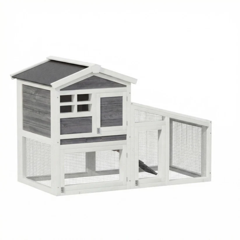 Photo 1 of **2BOXES**Garvee Large Outdoor Rabbit Hutch, 2-Tier 53" Wooden Small Animal Cage with Removable Tray, Anti-Chew, Weatherproof Rabbit Hutch with Non-Slip Ramp – Ideal for Rabbits, Guinea Pigs, Chickens, Gray