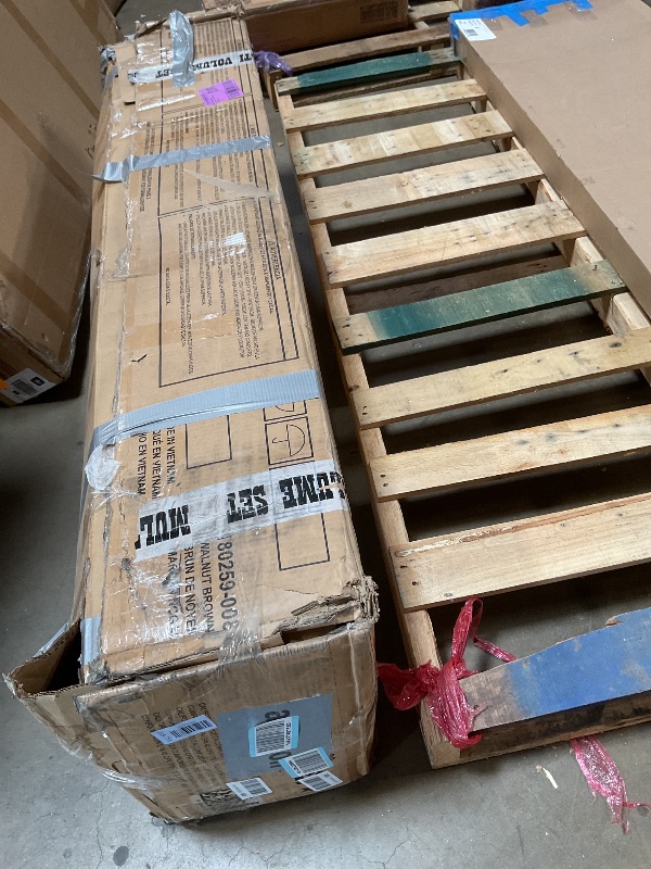 Photo 1 of ** COLOR IS WALNUT BROWN. SELLING FOR PARTS AS PARTIAL SET ONE BOX OF TWO. SCRATCHED**Max & Lily Full Over Full Bunk Bed with Ladder, Solid Wood Platform Bed Frame for Kids, 14" Safety Guardrails, Easy Assembly, No Box Spring Needed, Walnut