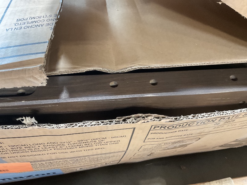 Photo 1 of ** COLOR IS WALNUT BROWN. SELLING FOR PARTS AS PARTIAL SET ONE BOX OF TWO. SCRATCHED**Max & Lily Full Over Full Bunk Bed with Ladder, Solid Wood Platform Bed Frame for Kids, 14" Safety Guardrails, Easy Assembly, No Box Spring Needed, Walnut