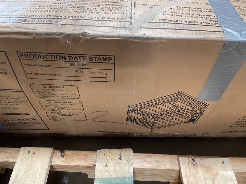 Photo 1 of ** COLOR IS WALNUT BROWN. SELLING FOR PARTS AS PARTIAL SET ONE BOX OF TWO. SCRATCHED**Max & Lily Full Over Full Bunk Bed with Ladder, Solid Wood Platform Bed Frame for Kids, 14" Safety Guardrails, Easy Assembly, No Box Spring Needed, Walnut