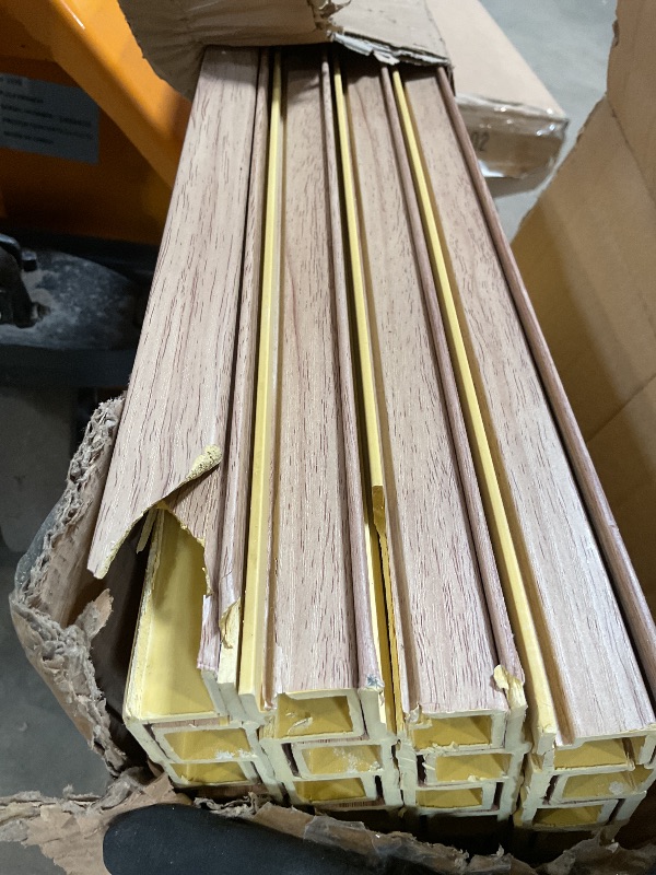 Photo 1 of ** minor corner damage to multiple pieces **IMXPW 8-Pack WPC Slat Wall Panels - 3D Wall Panels, Water-Proof and Easy Installation, Accent Slat Wall Paneling for Living Room, Office, Teak, 96 x 6.6 Inch
