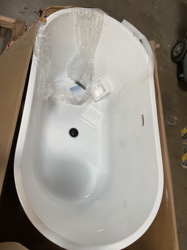 Photo 1 of ** SCRAPES/CRACKING**WOODBRIDGE 54" Acrylic Freestanding Bathtub Contemporary Soaking White Tub with Matte Black Overflow and Drain,BTA1702-MB