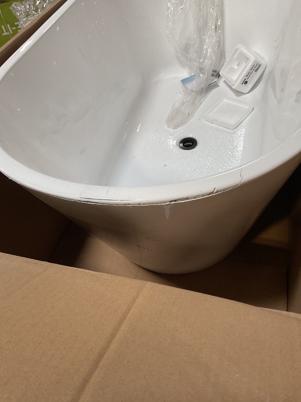 Photo 1 of ** SCRAPES/CRACKING**WOODBRIDGE 54" Acrylic Freestanding Bathtub Contemporary Soaking White Tub with Matte Black Overflow and Drain,BTA1702-MB