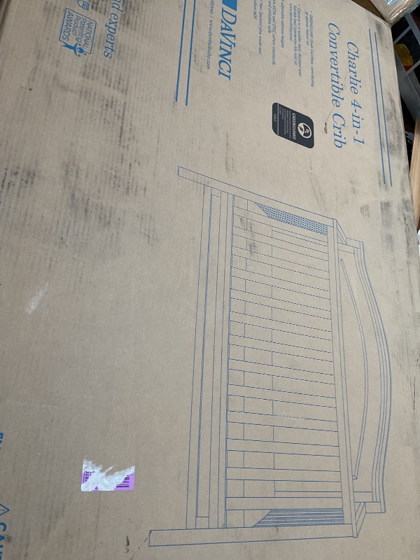 Photo 1 of ** dirt/crayon marks **Davinci Charlie 4-in-1 Convertible Crib - GREENGUARD Gold Certified - Converts from Baby Crib to Toddler Bed, Daybed, and Full-Size Bed Effortlessly - 4 Adjustable Heights - Wooden White Baby Bed