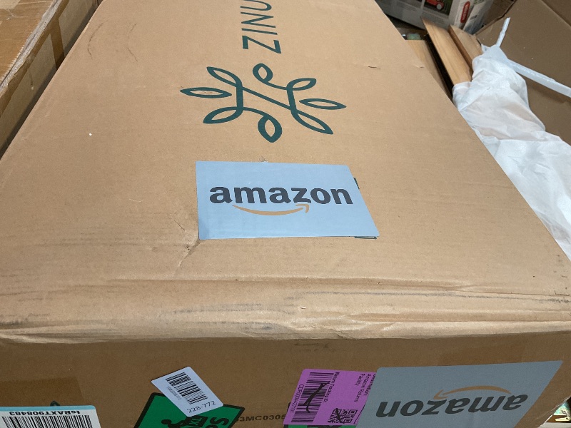 Photo 1 of ** dirt from transport ** Zinus King Maya Upholstered Bed Frame with Asymmetric Headboard, Durable Wooden Slats, Sturdy Framework, Noise Free Sleep, No Box Spring Needed, Easy Assembly, Eco Friendly Packaging, Dark Grey