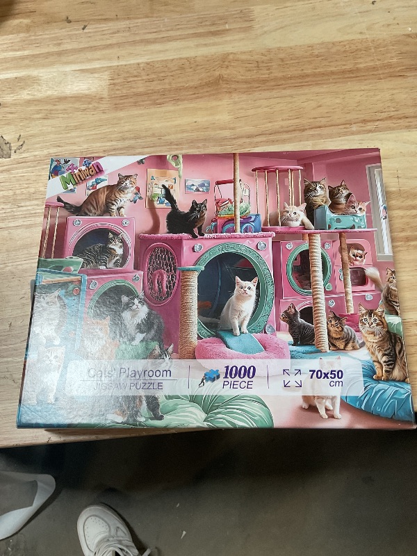 Photo 1 of ***MISSING PUZZLE PIECES*** Cat Paradise 1000 Piece Puzzle for Adults Playful Kittys in Pink Playroom Jigsaw Puzzle Vibrant Colorful Cat Play Area Family Challenging Fun Animal Puzzle Gift for Adult Game Night