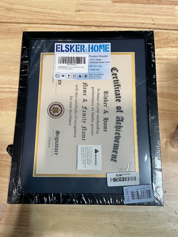 Photo 1 of **CRACKED**ELSKER&HOME 8.5x11 Certificate Frame with Blue Mat- Classic Black Color Frame - Displays Diploma 8.5x11 Inch with Mat - 11x14 Inch Without Mat - For Document/Photo(Double Mat Blue with Gold Rim)