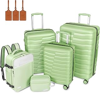 View 1 of ***ONLY LARGE AND MED SIZE BAG / LARGE BAG NEEDS REPLACEMENT ZIPPER / HAS BOX CUTTER DAMAGE*** WireHot 5-Piece Lightweight Luggage with Backpack Sets, ABS+PC Hard Shell Suitcase with TSA Lock & YKK Zipper (Avocado Green, 20in/24in/28in/BP/TB)