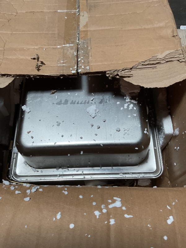 Photo 1 of *** RECOMENDED FOR PARTS HEAVILY USED DAMAGED & ( BADLY SCRATCHED) / HAS ODOR/UNKNOWN MISSING ASSEMBLY PIECES**** Chafing Dish Buffet Set, 8 QT 4 Pack, Rectangle Chafing Dishes for Buffet w/Lid Holder, Stainless Steel Chafer Food Warmers Servers with Spoo