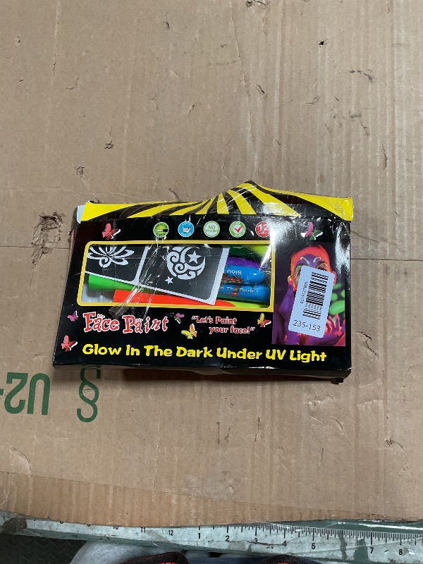 Photo 1 of 12 PCS Glow Face Body Paint, Glow In The Dark Under UV Black Light Sticks Makeup Neon Face Painting Kits for Adult Halloween Festival Accessory Glow Party Supplies