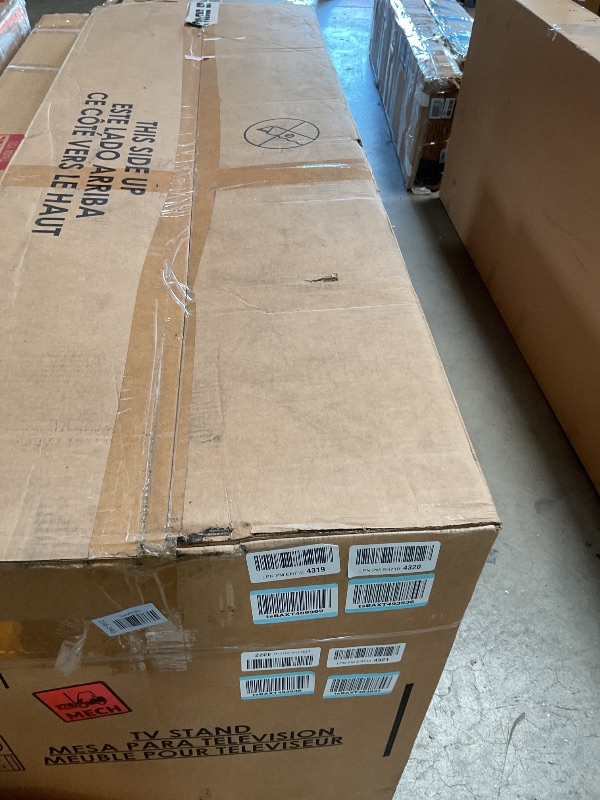 Photo 1 of **2 boxes. Minor damage to corner. Hole puncture on the back. **Signature Design by Ashley Wynnlow Rustic 63" TV Stand for TVs up to 72" with Electric Fireplace and Timer Function, Gray