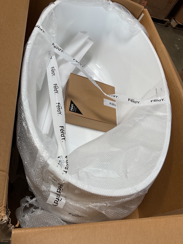 Photo 1 of ***HAS BIG CRACK ON 1 SIDE STARTING FROM THE TOP LINING OF THE TUB GOING DOWN**** FerdY Tahiti 55" Acrylic Freestanding Bathtub, Elegant Oval Shape Soaking Bathtub, Glossy White, Brushed Nickel Drain & Integrated Slotted Overflow Assembly Included cUPC Ce