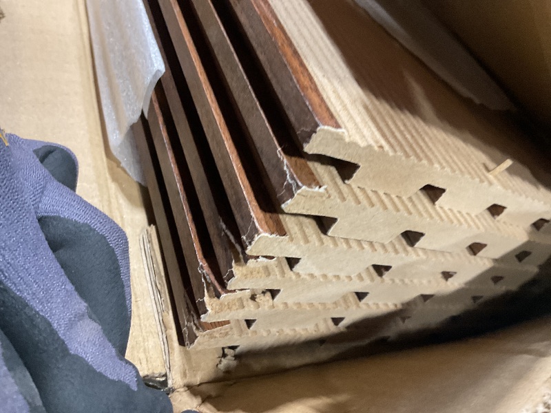 Photo 1 of ** minor damage two corners **Art3d 6-Piece Wood Slat Panels for Stylish Interior Decor and Ceiling Decoration, MDF 3D Textured Panel for Ceiling and Wall,Size 94.6 x 7.4 in-Walnut