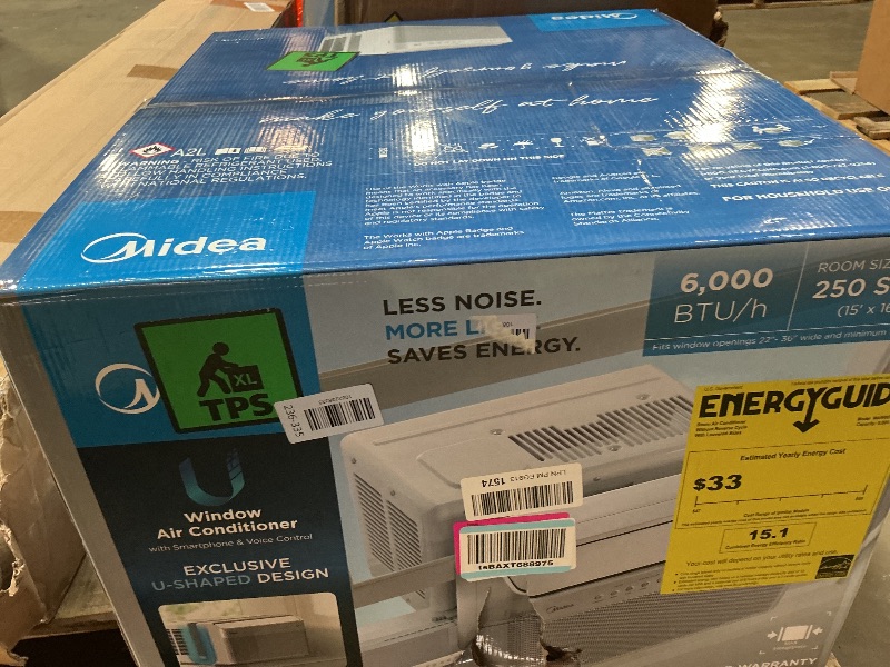 Photo 1 of **frame damage cracked**Midea 6,000 BTU U Shaped Smart Inverter Window Air Conditioner - Cools 250 Sq Ft, Ultra Quiet with Open Window Operation - Alexa/Google Assistant Compatible, 37% Energy Savings, Remote (2026 Edition)