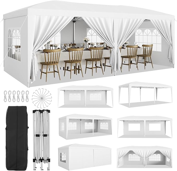 Photo 1 of *** USED/UNKNOWN MISSING HARDWARE***GarveeLife 10x20 FT Large Pop Up Canopy Tent, Heavy Duty Event Shelter with 6 Removable Sidewalls, Waterproof Portable Gazebo for Party, Wedding, Camping, Backyard, White